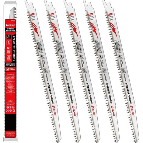 Sabre Saw Blades Wood, 5TPI 300 mm, for Pruning, Pack of 5 300mm 5 TPI, Hardened Edge, Durability ×3, for Pruning, Branches and Plastic Pipes (1/5)