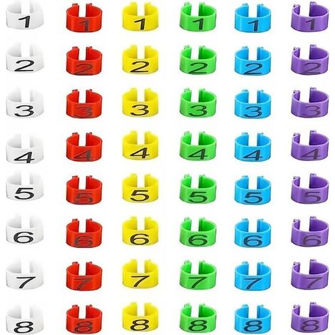 48 pcs bague Poule Anneaux de Jambe d'Identification, anneaux de jambe multicolores pour identification de poulet, Clip numéroté sur volaille, Bague pour Poule, Pour fowl, canard, oie (16mm) (1/5)
