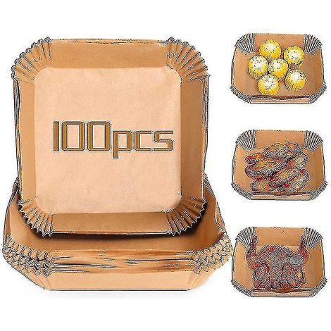 100 pièces de tapis de cuisson antiadhésifs jetables en papier sulfurisé pour friteuse à air. (1/5)