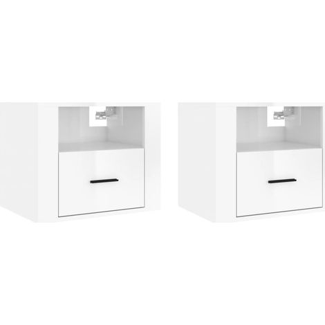 Set di 2 comodini da parete con cassetto e vano a giorno 50 x 36 x 40 cm in legno ingegnerizzato bianco DEC036035