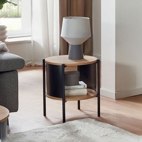 Table d'appoint double plateau 44x44 cm en bois et métal noir - ERZKA