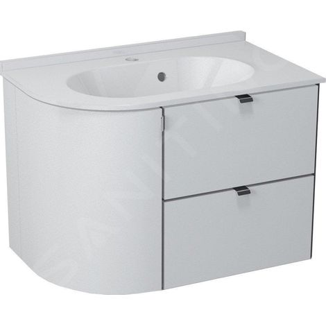 Sapho – Meuble lavabo d'angle suspendu 750x520x450 mm – 2 tiroirs avec fermeture automatique – MDF stratifié blanc/anthracite – PU0763034 (1/5)