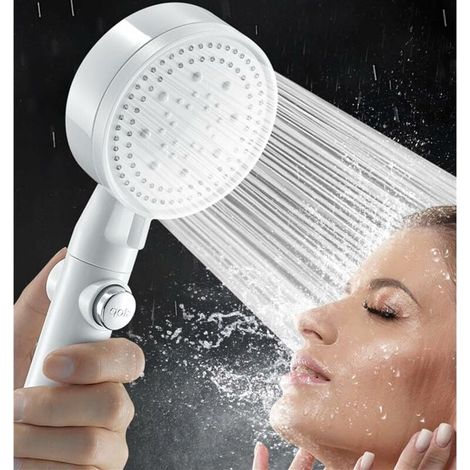 Pommeau de Douche Blanc Réglable économie d'eau, Douchette Douche Salle de Bain Anti Calcaire à 6 Modes, Pommeau de Douche à Haute Pression avec (1/5)