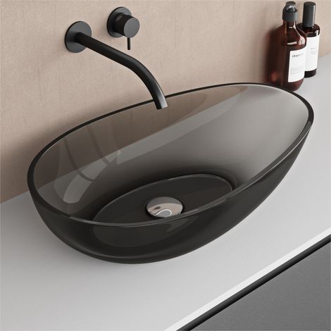 doporro Vasque à Poser Ovale Évier de Résine Transparente Lavabo pour Salle de Bains Toilettes Invitées Lave Mains Gris 60x36x14cm Coloria04 (1/5)
