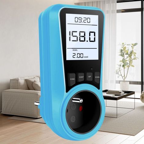Toma de corriente con contador de electricidad, monitor de energía con pantalla LCD retroiluminada, display digital, máx. 3680 W - Azul (1/5)