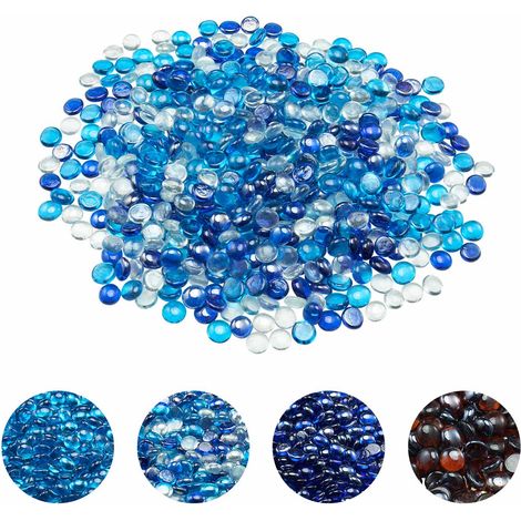VEVOR Vetro da Fuoco, 4,5 kg di Pietre per Caminetto Senza Fumo, Perline di Vetro Riflettenti da 19,05 mm, Pietra ad Alta Lucentezza per Tavolo da Braciere, Blu Cobalto, Blu Caraibico Trasparente