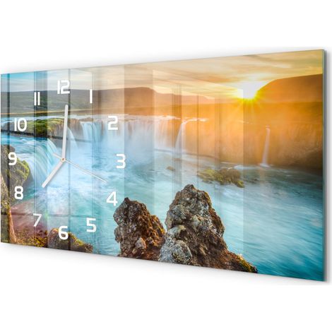 Horloge Murale Salon 60x30 cm Panoramique Verre Trempé Décoration Murale Cascade (1/5)