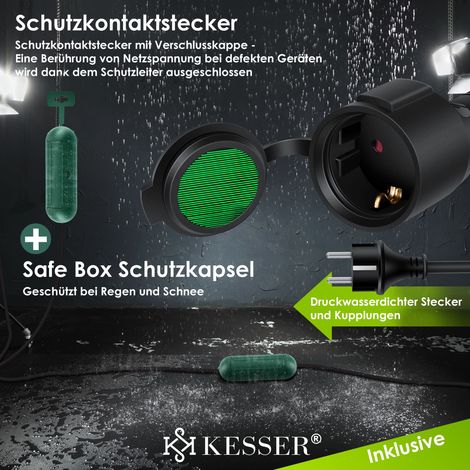 Cavo di prolunga per esterni, 2 m, con 2 prese Schuko, doppia prolunga in gomma, 3500 W, con tappo di protezione per esterni, IP44, cavo di alimentazione H05RR-F 3G1,5 mm² con doppia presa, 16 A/250 Cavo di prolunga per esterni, 2 m, con 2 prese Schuko, doppia prolunga in gomma, 3500 W, con tappo di protezione per esterni, IP44, cavo di alimentazione H05RR-F 3G1,5 mm² con doppia presa, 16 A/250