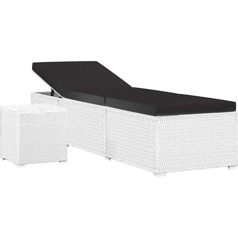 Lettino Prendisole Sdraio Cuscino e Tavolino da Tè Polyrattan Bianco (1/5)