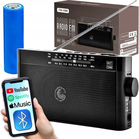 Tragbarer AM/FM-Radio - RENEW FORCE - FM-AM4 - Bluetooth - Wiederaufladbarer Akku - Schwarz