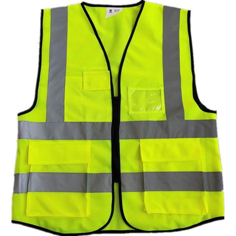 Gilet di sicurezza riflettente ad alta visibilità con tasche e cerniera, gilet da lavoro per l'edilizia per uomo e donna, taglia L, giallo, traffico, autostrada, sicurezza, industriale, C (1/5)
