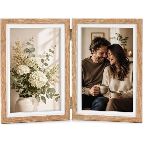 Cadre Photo Multiple, Cadre 10x15cm,Cadre Photo 4 Pliable Cadres pour 4 photos, pêle-mêle articulé, en bois 3D à 4 volets à poser ou à offrir (1/5)