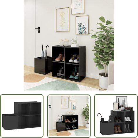 The Living Store Armoire à chaussures d’entrée gris brillant bois ingénierie - Armoire À Chaussures - Rangement Chaussures - Organisateur Chaussures - Entrée - Mobilier Intérieur (1/5)