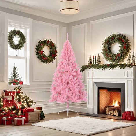 Demi Sapin de Noël Arbre de Noël artificiel avec support Rose 180 cm PVC (1/5)