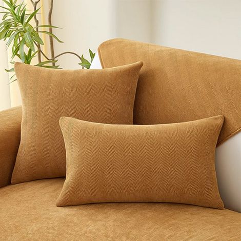 Cuscino decorativo quadrato 45 x 45 cm per sofa – Coperta di cuscino monocroma in velluto a coste, ideale come supporto lombare o appoggio dorsale, motivo foglia di Ginkgo dorato scuro – Senza imbotti