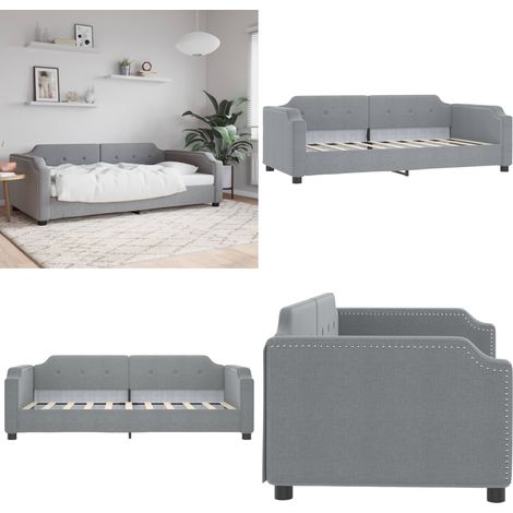 Lit de repos sans matelas gris clair 90x190 cm tissu - Lit Deux Places - Canapé Convertible - Lit Invité - Mobilier Salle Séjour - Meuble Chambre - Home & Living (1/5)