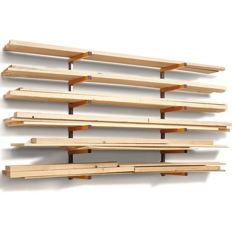 Organiseur en bois et étagère de rangement en métal avec support mural à 6 niveaux – Utilisation en intérieur et en extérieur – Orange (1/5)