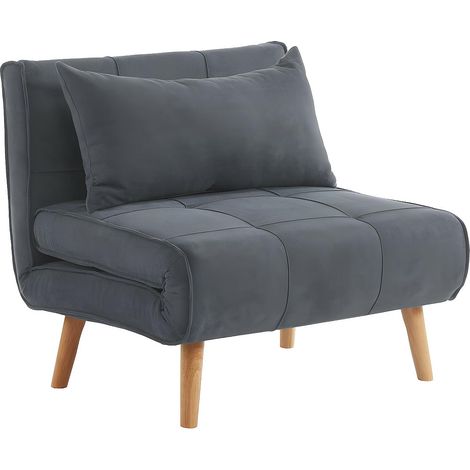 Vente-Unique – Fauteuil convertible scandinave 1 place en tissu polyester – Couchage 190x90cm – Piètement bois – Coussins inclus (1/2)