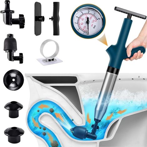 Ensemble de déboucheurs WC à air comprimé haute pression, outil de débouchage multifonctionnel pour toilettes et canalisations (1/5)