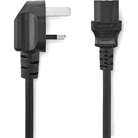 Cable dalimentation homme britannique cei 320 c13 coude droit nickele 300 m rond pvc noir etiquette