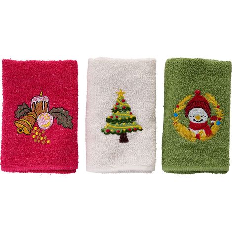 Juego de toallitas Set 100% Algodón Rojo Verde Blanco (1/4)