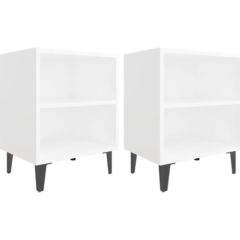 Tables de chevet avec pieds en métal 2 pcs Blanc 40x30x50 2 (1/5)
