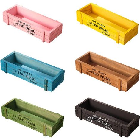 Multifunctional rectangular wooden storage box  Dual-purpose artificial flower pot  Nordic-style office storage and decoration (color random)