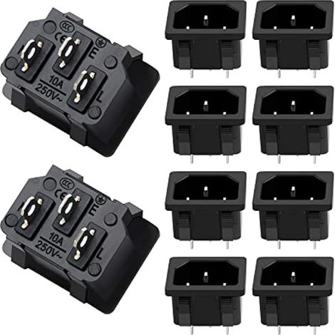10 Pièces AC 250 V 10 A IEC 320 C14 Montage sur Panneau Connecteur, 3P Prise Courant Entrée en Plastique