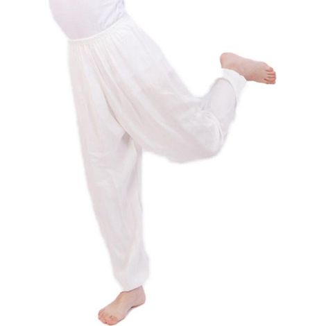 Pantalon ample et décontracté pour enfant (garçon/fille), style Aladdin, coupe ample, idéal pour la danse et le yoga - 10-11 ans - Blanc (1/3)