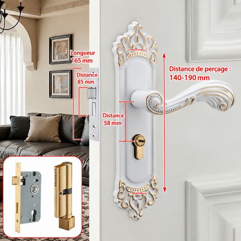 Serrure mécanique silencieuse blanche avec corps de serrure 165/85 et entraxe réglable 58 mm 58 blanc 165 85 2 kg – Livraison gratuite