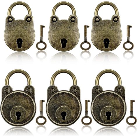 6-piece vintage antique style mini archaize locks in bronze metal with key, small locks with keys (1/5)
