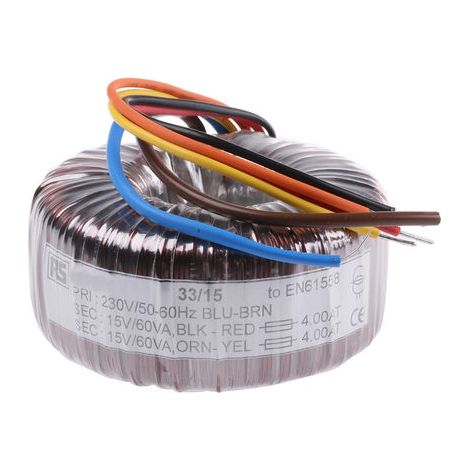 Transformateur torique RS PRO 2 sorties, 230V c.a. 2 x 12V c.a., 120VA (1/2)