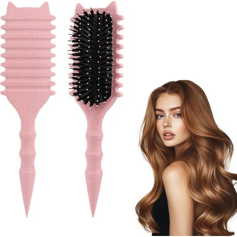 Brosse à cheveux bouclée, boucles, coiffage, brosse à boucler, poils de sanglier, brosse multifonctionnelle, massage et démêlage, rose (1/5)