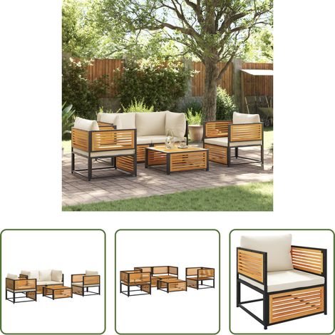vidaXL Sitzkissen - 5-tlg. Garten-Sofagarnitur mit Kissen Massivholz Akazie (1/5)