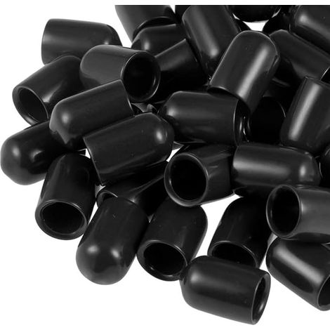 Lot de 50 capuchons ronds en caoutchouc - 8 mm - En vinyle PVC - Antidérapants - Pour vis et graisseurs - Noir (1/5)