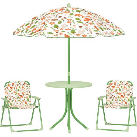 Set da Giardino per Bambini 2-5 Anni con Tavolino 2 Sedie e un Ombrellone Verde (1/5)