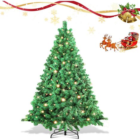 Randaco Künstlicher Weihnachtsbaum 180cm mit Lichterkette 250 LED warm-weiß inkl. Metallständer 860 Spitzen Weihnachten Christbaum Tannenbaum PVC Grün (1/5)