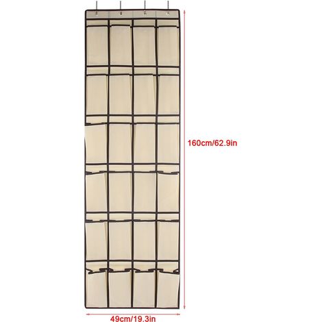 Organisateur de chaussures 24 compartiments en tissu non tissé suspendu avec 4 crochets métalliques, 160x49 cm (Beige) (1/5)