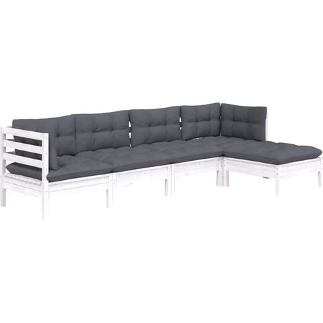 vidaXL 5 Piece Garden Lounge Set with Cushions White Pinewood (1/5)