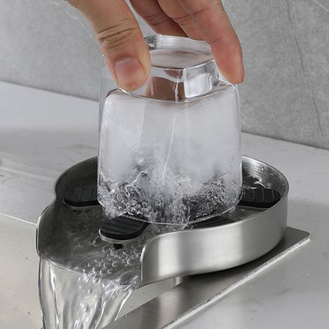 Beyamis Rince-verres pour évier de cuisine, en acier inoxydable 304, avec 6 feuilles argentées. (1/5)