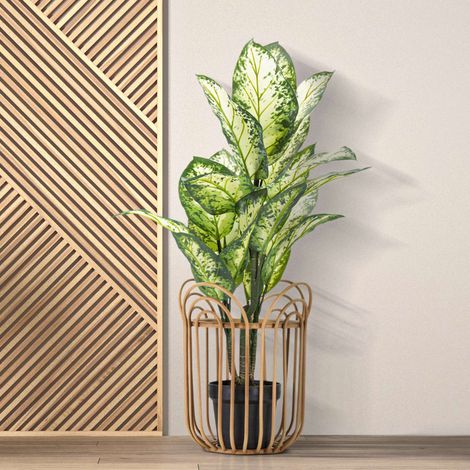 Vaso, Portavaso Finiture in Rattan Materiale Struttura in Plastica, Sfumatura Colore Struttura Rovere, Marrone Rovere - Damonono