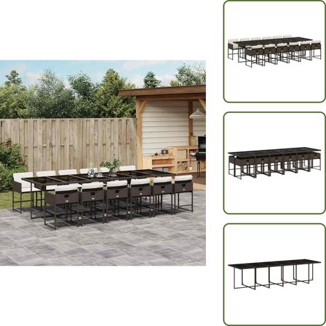 13-tlg. Garten-Essgruppe mit Kissen Braun Poly Rattan - Garten Essgruppe - Garten Essgruppen - Outdoor Essgruppe - Terrasse Essgruppe (1/5)