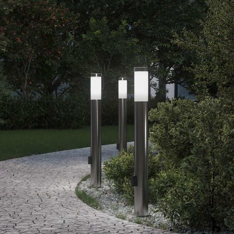 vidaXL Lampioni a palo con presa elettrica 3 pz 80 cm Acciaio Inox IP44