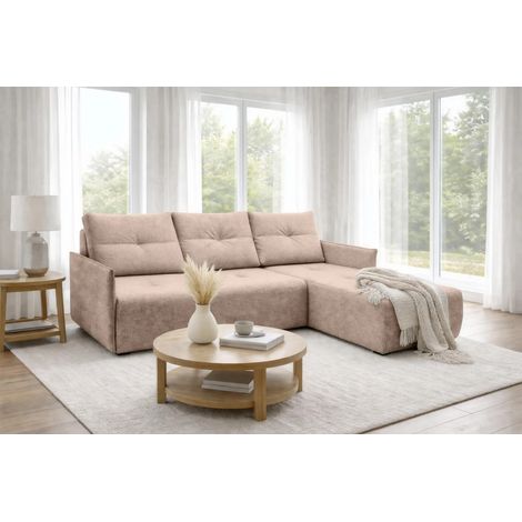 AX LIVING Ecksofa Damascus Creme mit Schlaffunktion Bettkasten Schlafsofa 212 cm rechts