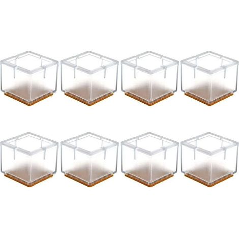 Protections de sol pour pieds de chaise, lot de 8, en silicone transparent, avec patins en feutre, pour protéger les sols en bois des rayures (forme carrée). (1/5)
