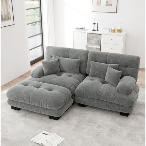 Sofa Ecksofa modular Chenille Grau mit Ottoman OKMYHOME (1/5)