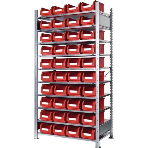Steckregal H2000xB1000xT400mm Grundregal 10 Stahlböden 40 x Gr. 4 rot