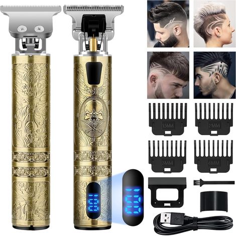 Tondeuse Cheveux Hommes, Barbe Electriques Professionnelle, Sans Fil Rasoir, Écran à LED, Rechargeable, Silencieuse pour les Enfants et la Famille Or - (1/5)