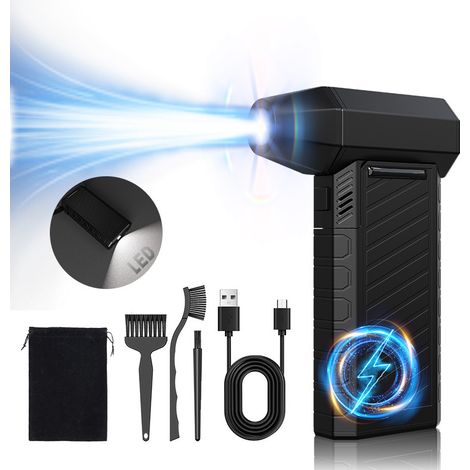Druckluftventilator, PC Bomb Trockenluftventilator, 50.000 U/min kabelloser Ventilator mit 10.000 mAh Akku, LED-Licht für Auto, Zuhause, Tastatur, PC (t0020)