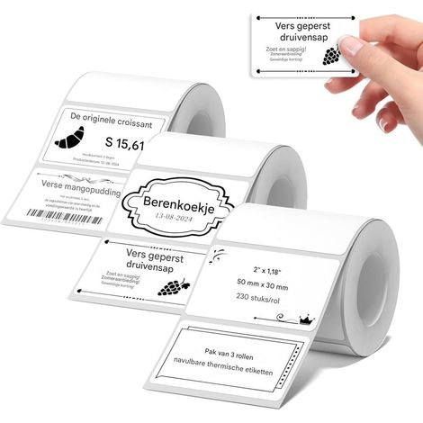 Etiquettes Thermiques - 50 X 30 Mm - Compatible Imprimantes Etiquettes - Pour Supermarchés Boutiques Et Bureaux - 230 Par Rouleau - 3 Rouleaux